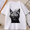 Camiseta Monstro Gato Harajuku Horror Gótico Gato Camiseta Gótica Estética Preta Camiseta Casual Gola Redonda Algodão
