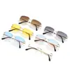 Populares Gafas de Sol Cuadradas Sin Marco con Borde Cortado para Mujer, Montura Metálica Fina Gafas Decorativas, Estilo Callejero Modernas Gafas de Sol Degradadas