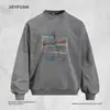 Moletom com Capuz Estampa de Letras Figura Abstrata Estilo Americano Tie-dye Desgastado Primavera e Outono Solto Casual Gola Redonda