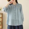 Camisa de Algodón Versátil de Manga Tres Cuartos para Mujer, Moda de Verano, Corte Holgado, Adelgazante, Casual, Ligera, Blusa de Algodón y Lino con Protección Solar