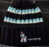 Gorro de Punto con Bordado de Cachorro de Dibujos Animados para Adelgazar la Cara Otoño e Invierno Gorro de Lana Grueso Cálido Rayado Slouchy