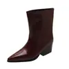 Botas de Punta Francesa de Caña Recta Adelgazantes para Mujer 2026 Otoño/Invierno Nueva Llegada Rojo Ankara Talla Grande Botas Largas Botas de Tacón Grueso
