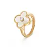 Nuevo Anillo de Trébol de Cuatro Hojas de la Suerte Dorado V de Van Cleef & Arpels Versión Alta para Mujer Serie Oro 18K Anillo Completo de Diamante Natural Madreperla Blanca