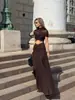 En Stock Vestido Sexy Maillard para Mujer que Muestra el Abdomen con Falda Grande, Vestido de Malla, Vestido de Noche Europeo y Americano.