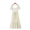 Vestido de Moda Nuevo 2026 Estilo Pastoral Fresco con Estampado de Espina de Pescado, Cintura de Corbata, Adelgazante, para Mujer, Transfronterizo Europeo y Americano
