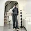 Conjunto deportivo casual estilo europeo para mujer, moda otoño e invierno 2026, corte ajustado, sudadera con bloques de color y pantalón ancho conjunto de dos piezas