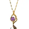 Collar en Forma de Corazón para Mujer, Lujo Ligero, Nicho, Sencillo y Moderno, Colgante de Corazón Morado, Cadena Versátil para la Clavícula, Accesorio para Transmisión en Vivo en Stock