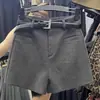 Shorts de Lana Picantes para Mujer Otoño Invierno Cintura Alta Línea A Negro Pierna Ancha Ropa Exterior de Lana Shorts de Bolsillo Trasero Pantalones Casuales de Capa Base