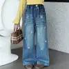 Jeans para Niña 2026 Otoño Nuevo Estilo Niños Medianos y Grandes Pantalones de Pierna Ancha Bordados y con Cuentas Pantalones de Pierna Recta Casuales de Cintura Alta Largos