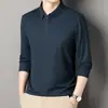 Conjunto para Nuevo Padre 2025 Primavera y Otoño Camisa de Manga Larga con Cuello Campana para Hombre, Camiseta Básica Casual para Hombre de Mediana Edad, Top Casual, Color Sólido