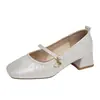 Sapatos Mary Jane Femininos 2026 com Bico Quadrado, Sapatos de Couro para o Dia a Dia com Tiras e Salto Baixo, Sapatos de Estilo Confortável e Delicado