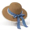 Sombrero de Paja de Ala Ancha con Lazo para Mujer Primavera Verano Salida a la Playa del Mar Sombrero de Pescador Tejido Sombrero Plegable para Protección Solar