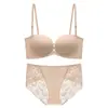 Conjunto de sujetador strapless de encaje sin costuras con cierre frontal innovador para bustos pequeños, con efecto push-up, diseño delgado, espalda hermosa, ajustable, de alta gama