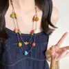 Collar Colgante de Cerámica con Mariposa de Estilo Étnico Exótico y Cordón Largo Tejido para Mujer Accesorios de Cadena para Suéter Retro Estilo Bohemio
