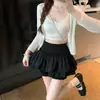 Falda Corta Abullonada Estilo Ballet Francés para Mujer Verano Sentido del Diseño Nicho Fruncida Cintura Alta Adelgazante Antiexposición Falda Botón