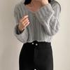 Suéter de Mohair Estilo Suave para Mujer, Jersey, Nuevo Estilo 2026, Estilo Holgado y Relajado, Top de Punto Corto con Cuello en V para Mujer