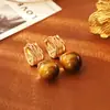 Brincos de Cruz de Ágata Natural e Olho de Tigre Estilo Chinês High-End Retro Simples Atmosféricos Novos Pingentes de Brinco Estilo Chinês