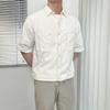 Camisa de Colección de Color Contrastante Estilo Japonés Nengmeng para Hombre con Bolsillo Holgada de Verano Transpirable Algodón Lino Camisa para Hombre Camisa de Manga Corta