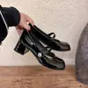 Versión de Piel de Vaca de la Barbie Humana~Zapatos Mary Jane de Punta Redonda con Tira de Perlas y Tacón Grueso para Mujer, Zapatos de Cuero de Primavera