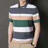 2024 Verano Nueva Camisa Polo Ligera de Negocios Camiseta de Alta Calidad para Hombre con Rayas Marca Americana de Moda Cuello