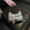 Bolso de Mano de Moda para Mujer 2025 Nuevo Estilo Tejido de Paja Bloqueo de Color Bolso de Hombro Elegante Versátil Bolso Cruzado Ligero
