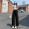 Pantalones de pierna ancha nuevos de verano para mujer, Algodón lavado, Cintura alta, Adelgazantes, Pantalones cortos, Pantalones casuales versátiles, Amarillo