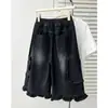 230 jin irmã gorda verão novo estilo cobrindo a carne cintura alta babado jeans calça capri plus size perna larga calças femininas 0655