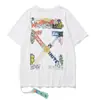 Toma Real de Camiseta Trendy de Manga Corta de Alta Calidad Estilo Americano Sin Marca con Diseño de Flecha Disolvente Degradado Cielo Estrellado Salpicadura de Tinta, Atuendo a Juego para Pareja, En Stock