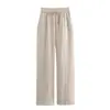 Atacado de Fabricantes de Roupas Femininas Transfronteiriças Verão 2026 Novo Estilo Calça Reta de Linho Solta Casual Versátil Cintura Alta com Amarração