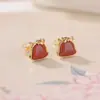 Pendientes Rojos de Plata de Ley S925 Chapados en Oro Jade Hetian Ágata Rojo del Sur Caballo del Zodiaco Año de Nacimiento Año Nuevo Yiluyin