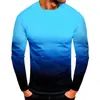 Camiseta Masculina Europeia e Americana Transfronteiriça Nova Cor Degradê Impressão Digital 3D Moda Versátil Manga Longa Gola Redonda Camiseta Masculina