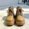 Botas Martin para mujer, nueva colección otoño/invierno 2026, con plataforma gruesa, botas amarillas, estilo popular, versátiles, estilo británico, adecuadas para estudiantes, ropa de trabajo, botines retro