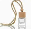 Botella ambientador para coche, accesorio colgante para coche, dispensador de perfume colgante para coche con cuerda y tapa de madera, botella de vidrio compacta