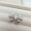 Pendientes de Mariposa Perla Blanca con Goteo de Aceite, Pendientes Naturales de Agua Dulce, Pendientes de Verano Frescos y Elegantes de Alta Gama para Mujeres en Primavera