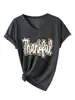 Camiseta base de manga corta con cuello en V y estampado de leopardo "agradecida" para mujer, a la moda y única, para comercio exterior, sitio independiente de Amazon eBay