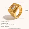 Anillo cuadrado texturizado de acero inoxidable chapado en oro de 18 quilates, moda INS retro de alta gama, transfronterizo europeo y americano, para mujer