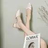 Sandalias 2024 verano nuevo color bloqueado punta fina dos vías para mujer, zapatos casuales de tacón grueso punta cerrada, sandalias abiertas atrás para exteriores