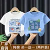 Camiseta moderna de manga corta estampada para niños pequeños, holgada y versátil, top de algodón puro con cuello redondo y diseño de dibujos animados estilo coreano