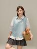 Colete de Tricô Bordado Camadas Gola V Coreano Outono Novo Plus Size para Mulheres com Sobrepeso Estilo Preppy Colete 66061