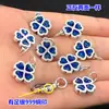 Prata S999 Azul Queimado Gota de Cola Trevo de Quatro Folhas da Sorte Pulseira de Corda Trançada à Mão Colar Acessórios DIY Feitos à Mão