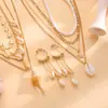 Collar Colgante Apilado de Concha y Estrella de Mar con Aretes de Borla para Mujer, Joyería de Alto Nivel Estilo Vacaciones en el Océano