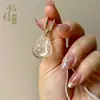 Colgante de Calcedonia Natural Nudo de Bambú Pez y Melón de la Suerte, Mismo Estilo que en Xiaohongshu, Ágata Tipo Hielo Zorro Hebilla de la Paz Colorida