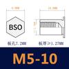 Perno remachable de rosca interna galvanizado de acero al carbono con orificio ciego BSO-m5, perno remachable hexagonal de columna de tuerca de placa de presión de gabinete