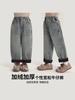Pudding Haru Pantalones Nuevos de Invierno para Niñas Otoño e Invierno 2024 Nuevos Jeans Gruesos Versátiles con Forro de Felpa para Niños