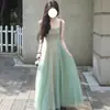 Conjunto de Dos Piezas de Vestido con Tirantes de Malla Verde Suave, Nuevo Estilo Primavera y Verano, Capa Interior Khaki, Falda Larga de Corte A Elegante y Ajustada