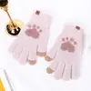 Luvas Quentes de Desenho Animado Estilo Coreano com Patas de Urso para Exterior à Prova de Frio Luvas de Pelúcia com Tela Sensível ao Toque Luvas de Tricô Espessas de Lã Imitação de Visom