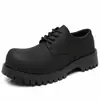 [Personalizado] Zapatos Derby para Hombre Primavera Nuevo Negro Mate Negocios Aumentadores de Altura Suela Gruesa Punta Redonda Punta Ancha Zapatos de Piel para Hombre