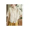 Nova blusa bordada de algodão e linho estilo chinês para mulheres, verão, com fechamento frontal por botões, cor sólida, elegante, leve e com design de traje Tang modernizado