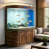 Tanque de Peixes Ecológico Novo Modelo 2026 com Filtro Inferior Grande para Sala de Estar, Uso Doméstico, Sem Troca de Água Necessária, Tanque de Peixes Grande Curvo de Vidro Ultra-Branco de Arco Duplo