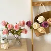 Flores Artificiales de Rosa con Borde de Goma Vintage, Flores Decorativas de Alta Calidad para Sala de Estar y Mesa de Comedor, Adornos para Mueble de TV, Accesorios para Fotos
